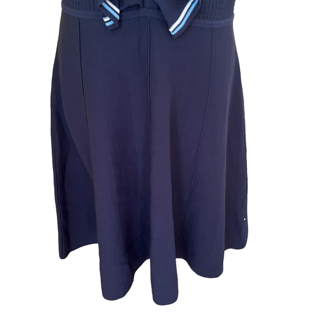 Lela Rose Pearl Navy Blue Ruffle Front Pearl Button Knit Dress L - Picture 4 of 16